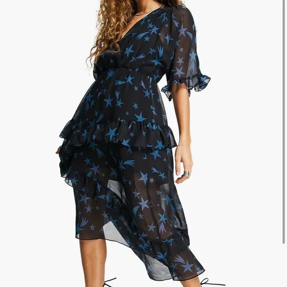 blue star print dress Hire RAT & BOA Santino Dress in Tulip Blue – SUSTAINABLY. The Dress Hire